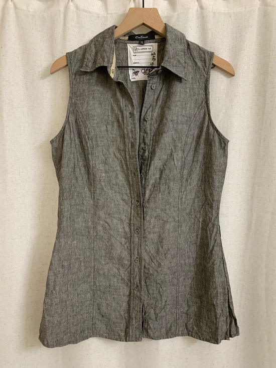 One Touch Tops - One Touch Germany 100% Linen Y2K Sleeveless Button Front Grey Long Top Size 38